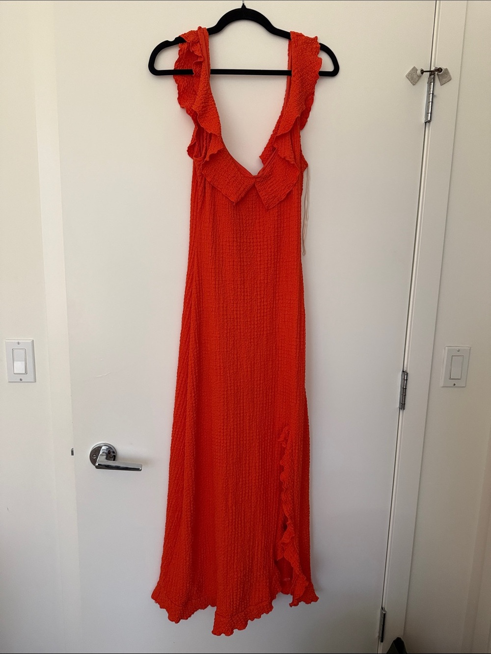 Free People Orange Ruffle-Trim V-Neck Maxi Dress